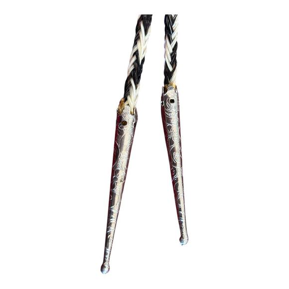 Vintage Horse Hair Bolo Tie Steer Head Western Longhorn   Skull Looks Handmade - Picture 7 of 9